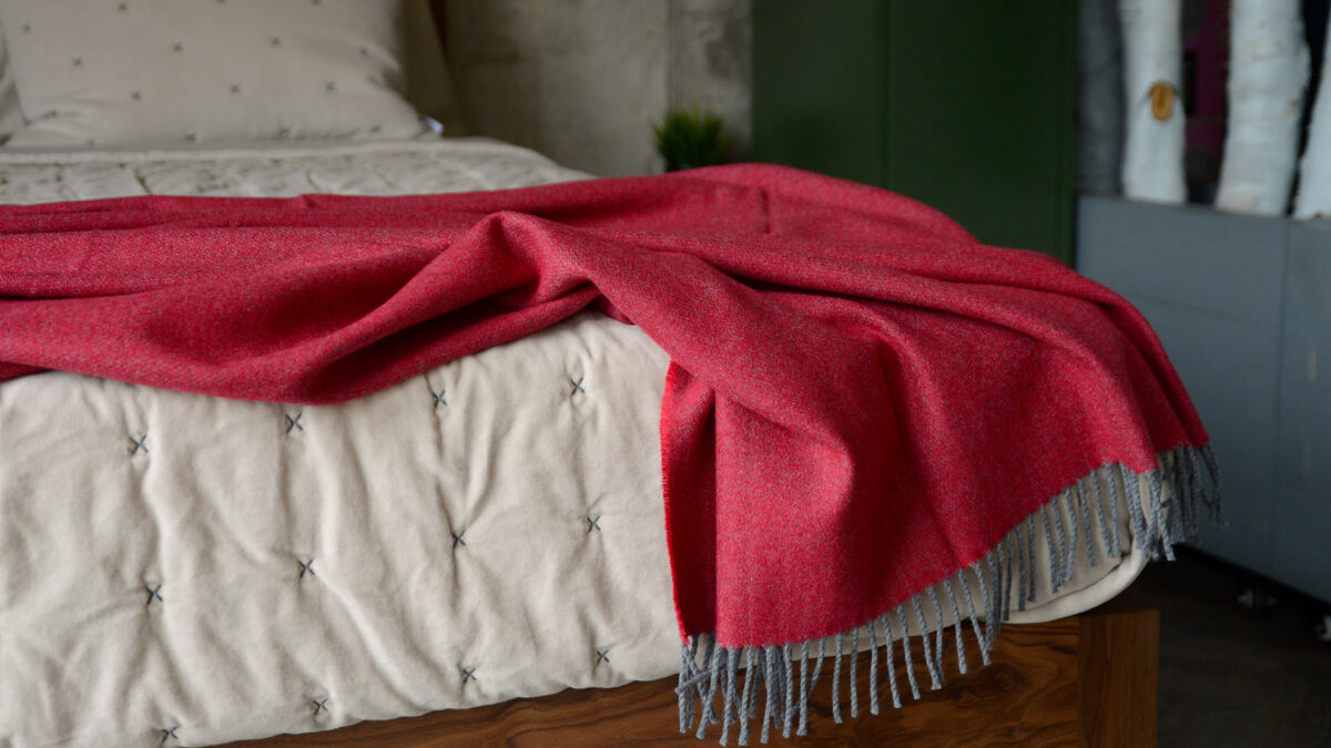 crimson and grey merino throw