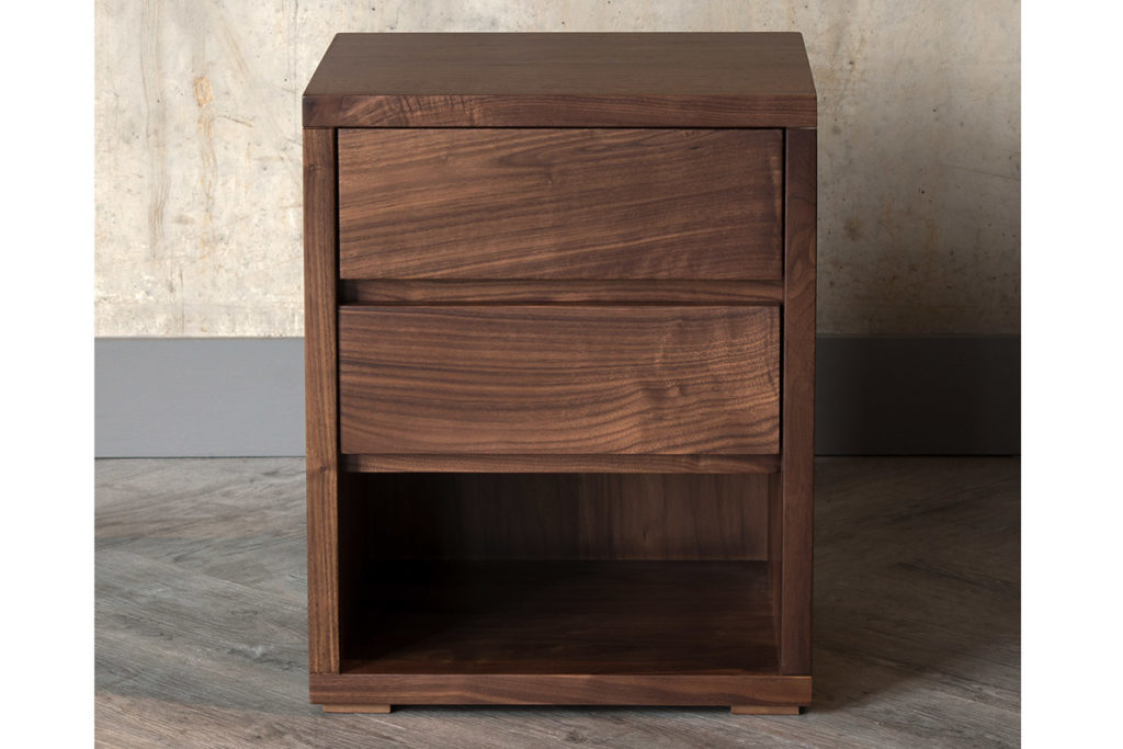 Cube 2-Drawer Walnut Bedside Chest exclusive to Natural Bed Company