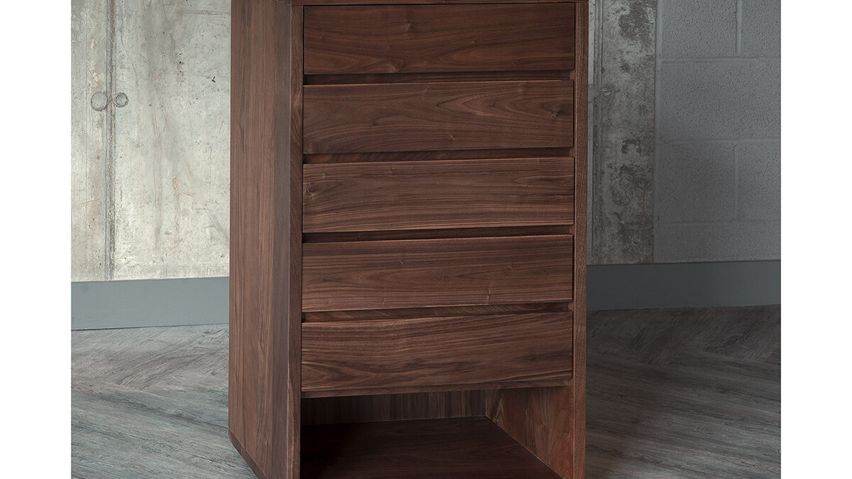 Tallboy chest with 5 drawers part of the Black Lotus Cube storage collection.