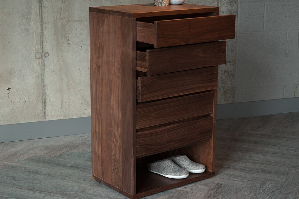 walnut 5 drawer tall boy from Natural Bed Company