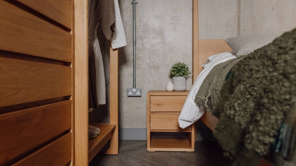 cube bedside table with upper drawers