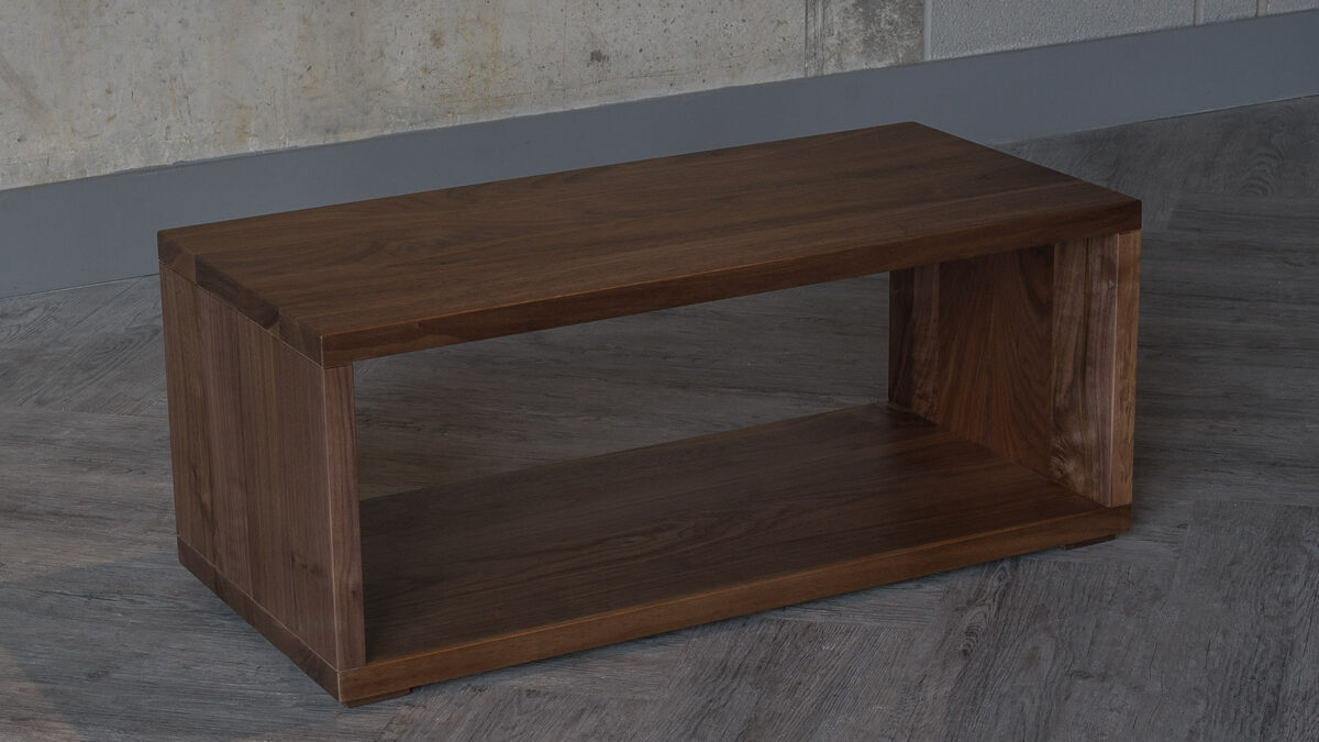 Wooden open shelf table or bench from the Cube collection and in Walnut