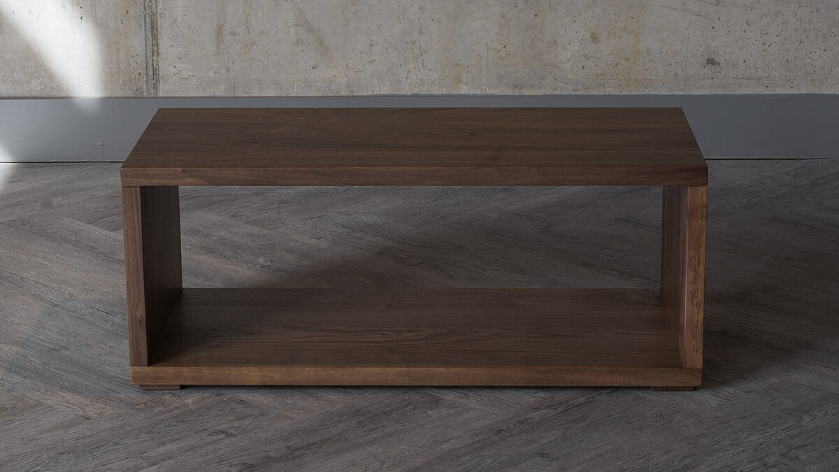 Useful open shelf table or bench in Walnut wood by Black Lotus.