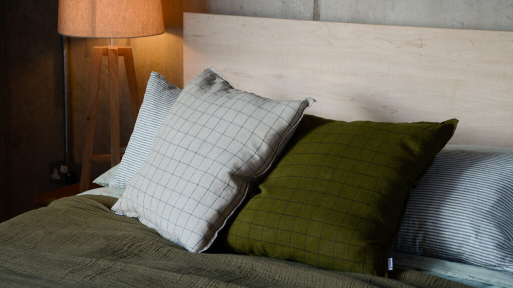 cushions stone or olive grid pattern