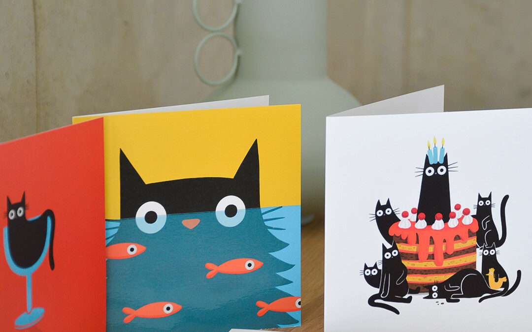 Set of Five Black Cat Cards - Image 3