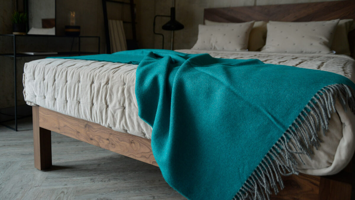 cyan blue and grey merino throw