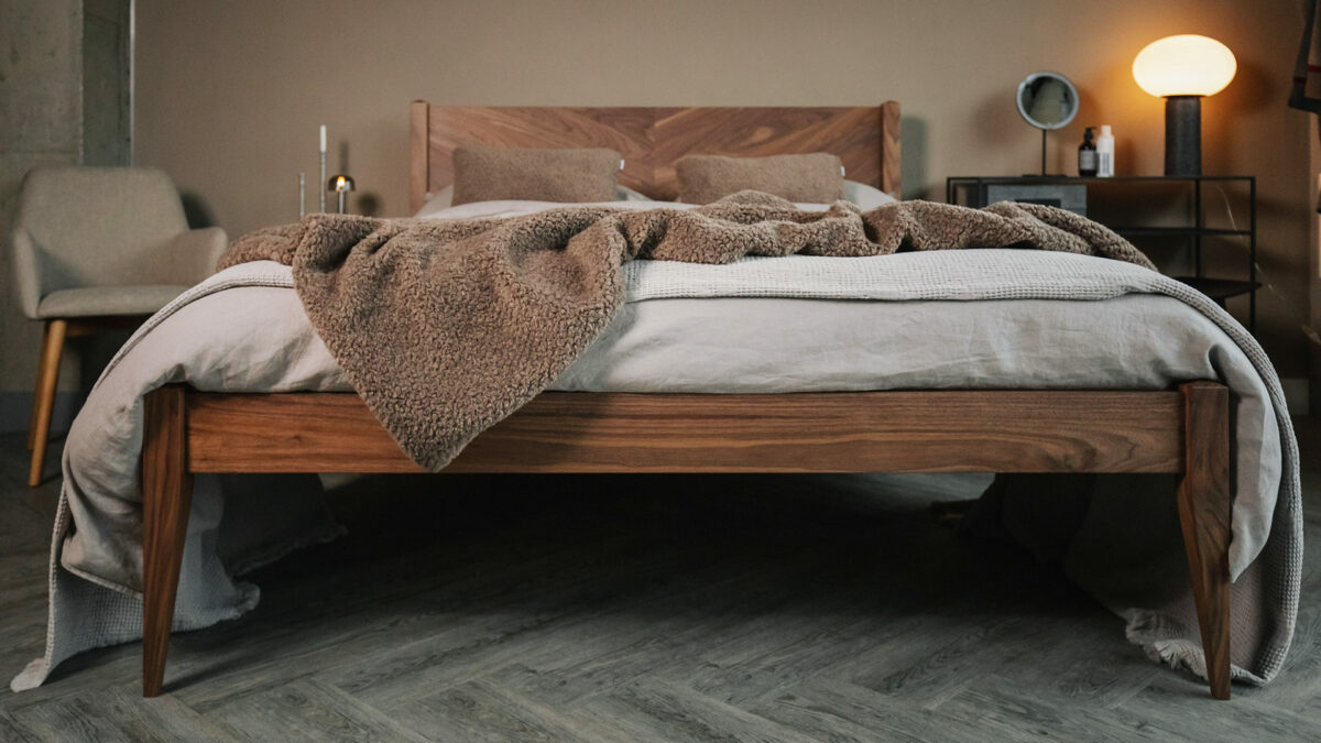 dalston bed front with faux fur throw in mid brown