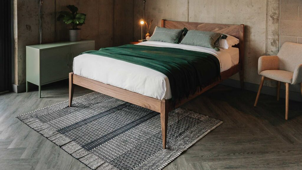 dalston bed in solid wood with chevron headboard