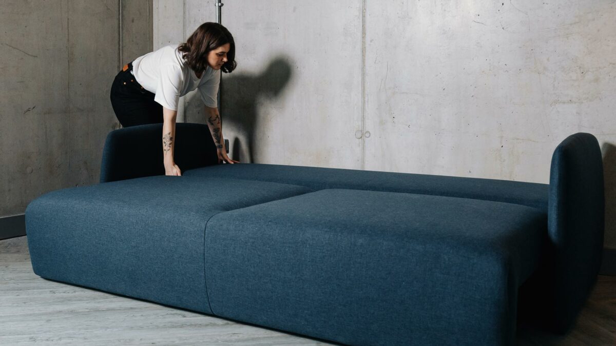 dark blue contemporary sofa bed expanded