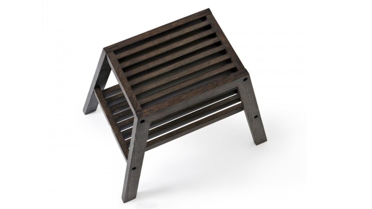 dark brown oak slatted stool