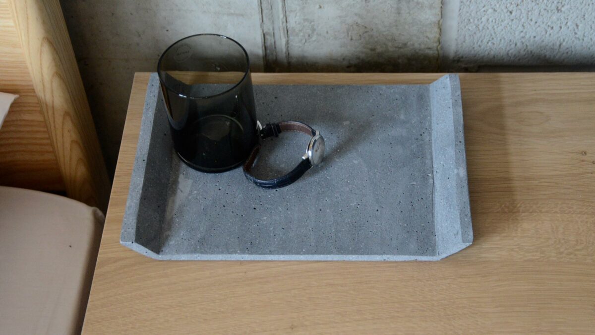 dark concrete tray