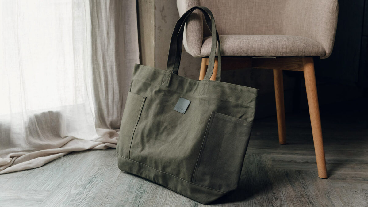 large khaki green canvas shopper bag