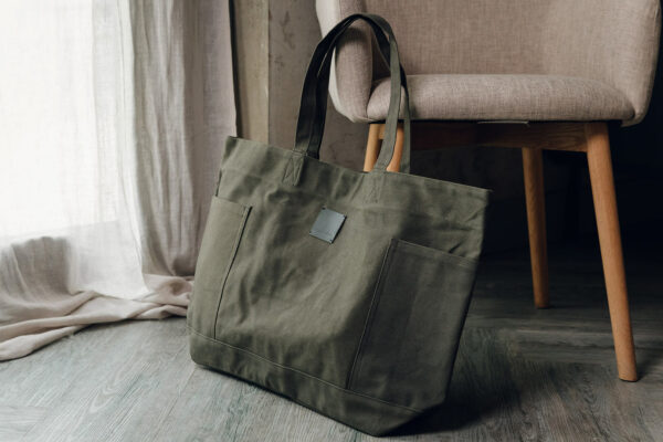 large khaki green canvas shopper bag