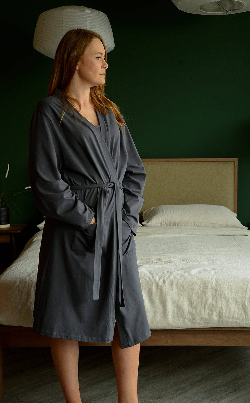 Grey Women's Bathrobe. Top Quality. 100% Linen. Made In EU.