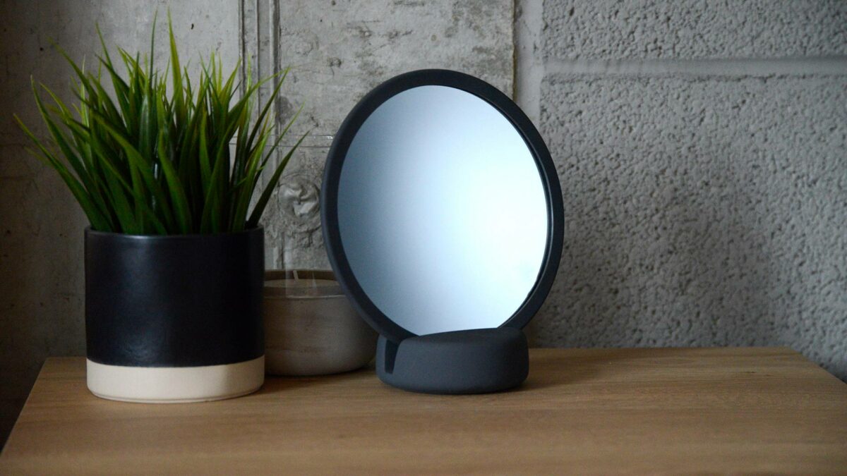 dark grey mirror with stand