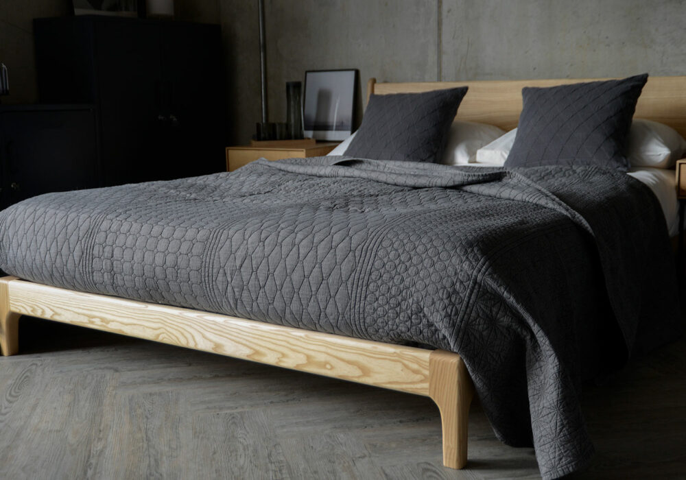 Modern Embroidered Bedspread Dark Grey Natural Bed Company