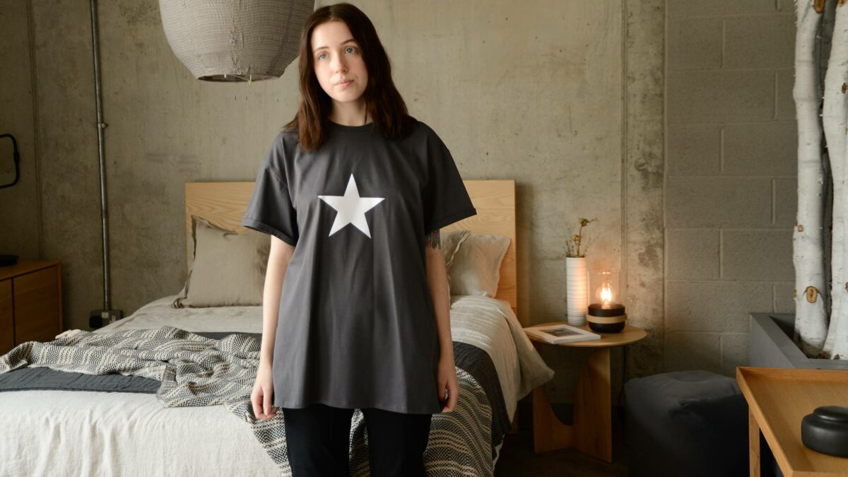 dark grey relaxed t shirt with white star