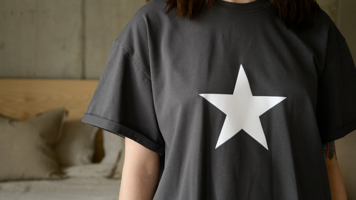 dark grey t-shirt with white star