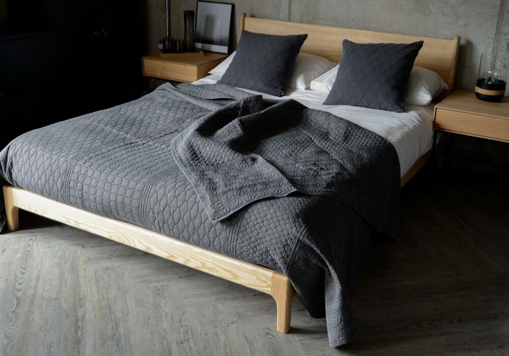 Modern Embroidered Bedspread Dark Grey Natural Bed Company