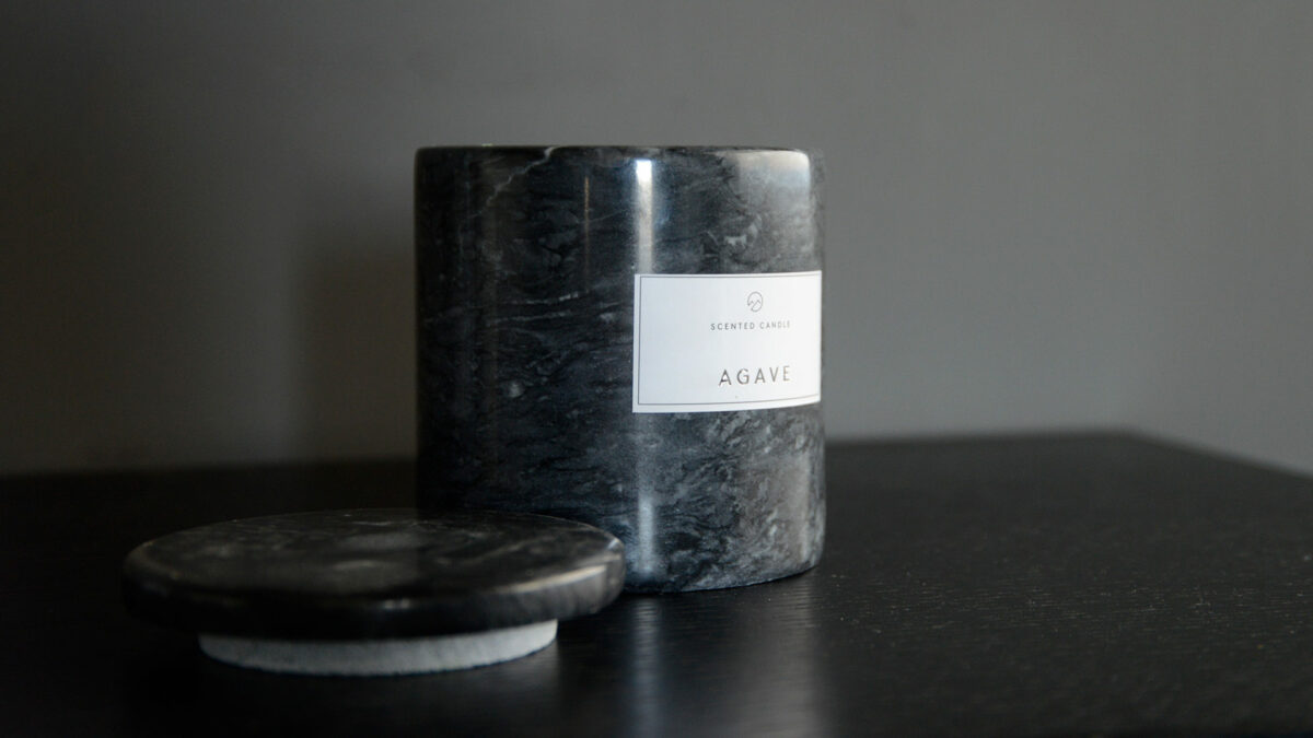 dark marble container Agave scented candle