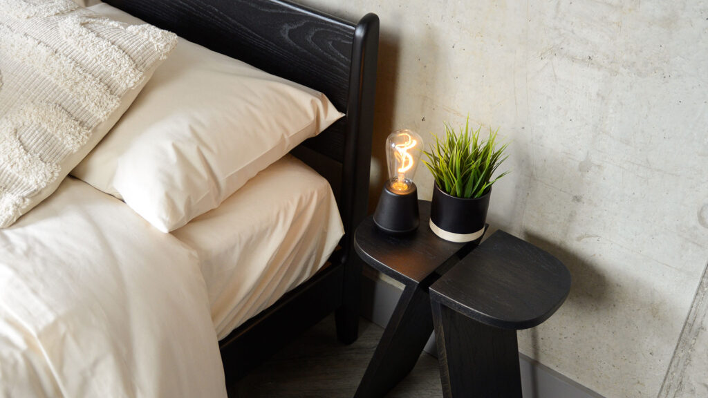 dark stained avio stool with humble ourdoor lamp and black ash pimlico