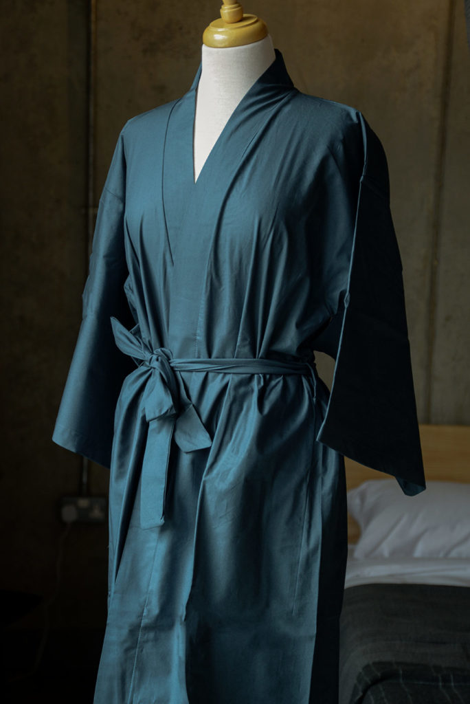 dark blue kimono robe