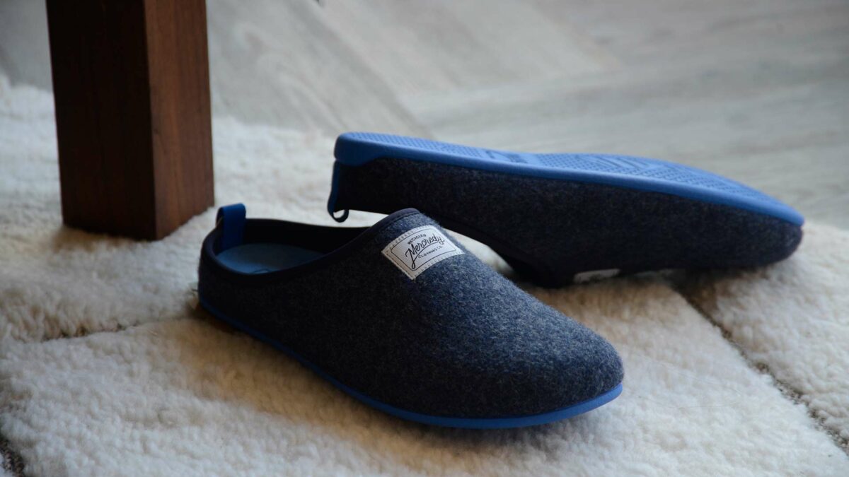 felt effect soft Blue slippers made from recycled plastic