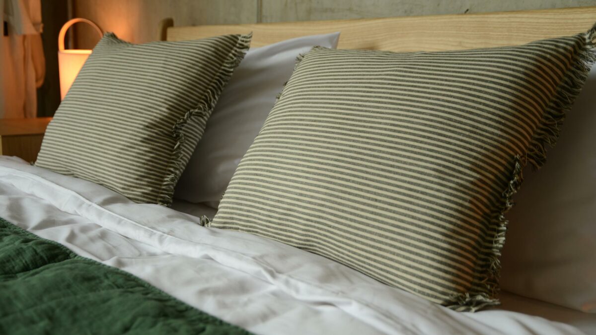deep green and cream cushions