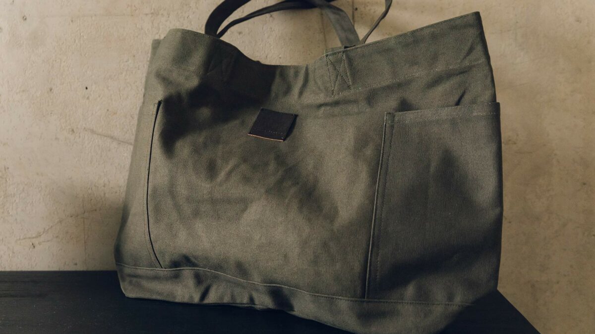 khaki coloured canvas bag with pockets