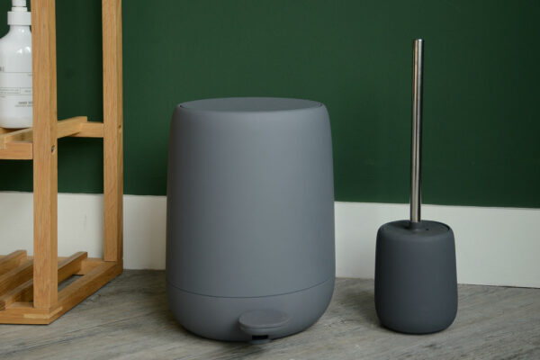 soft touch bathroom bin and toilet brush set in dark grey