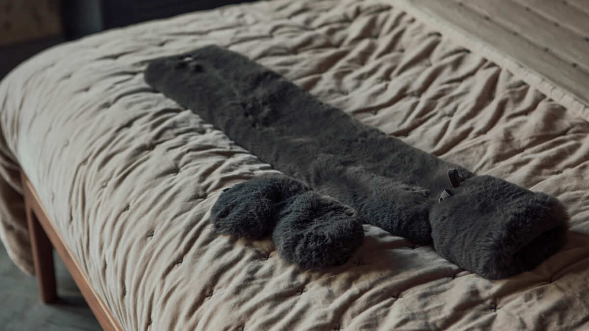 deep grey faux fur hotwater bottle and eye mask