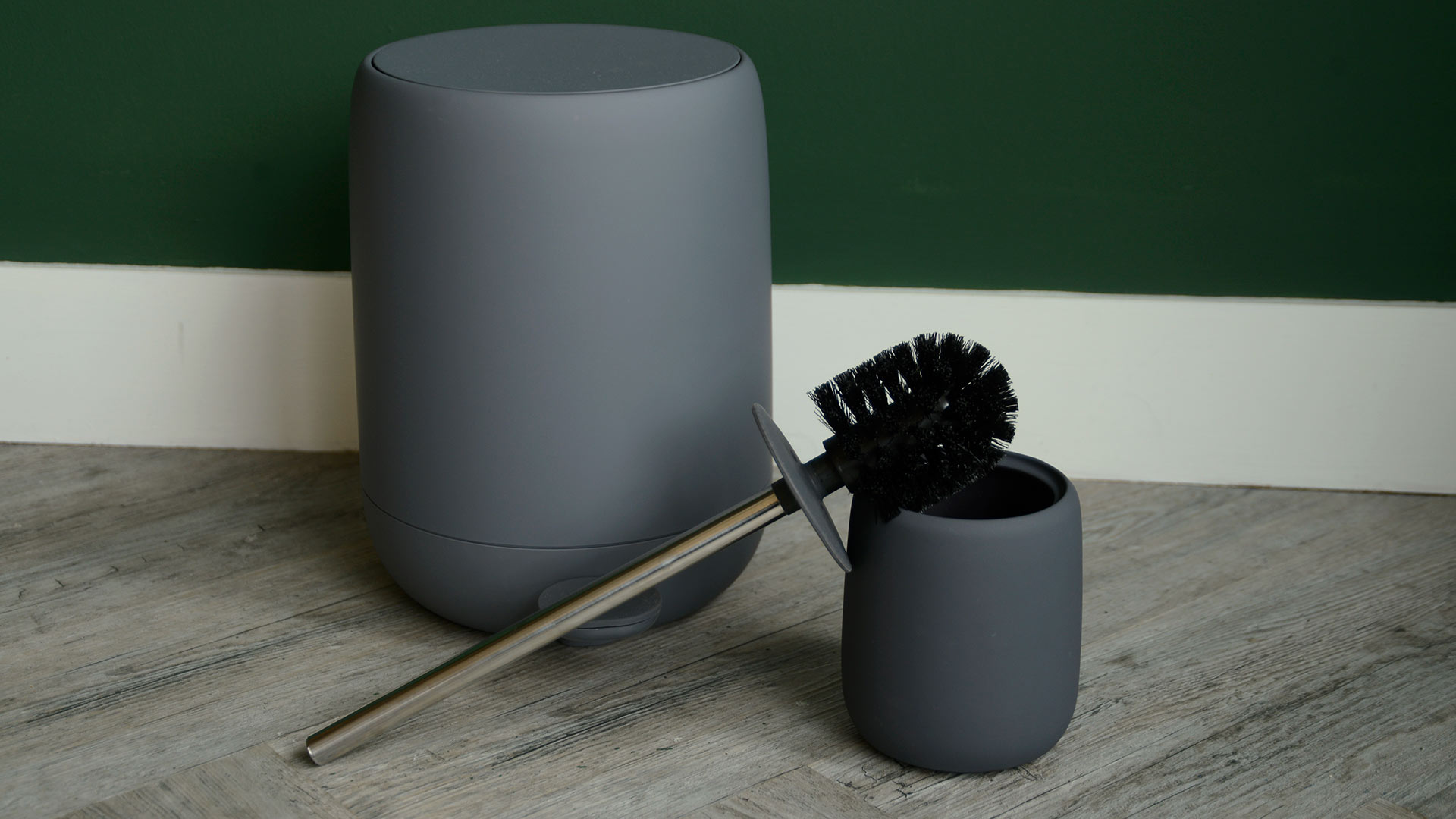 Soft Matte Pedal Bin & Toilet Brush - Grey or Black - Natural Bed Company