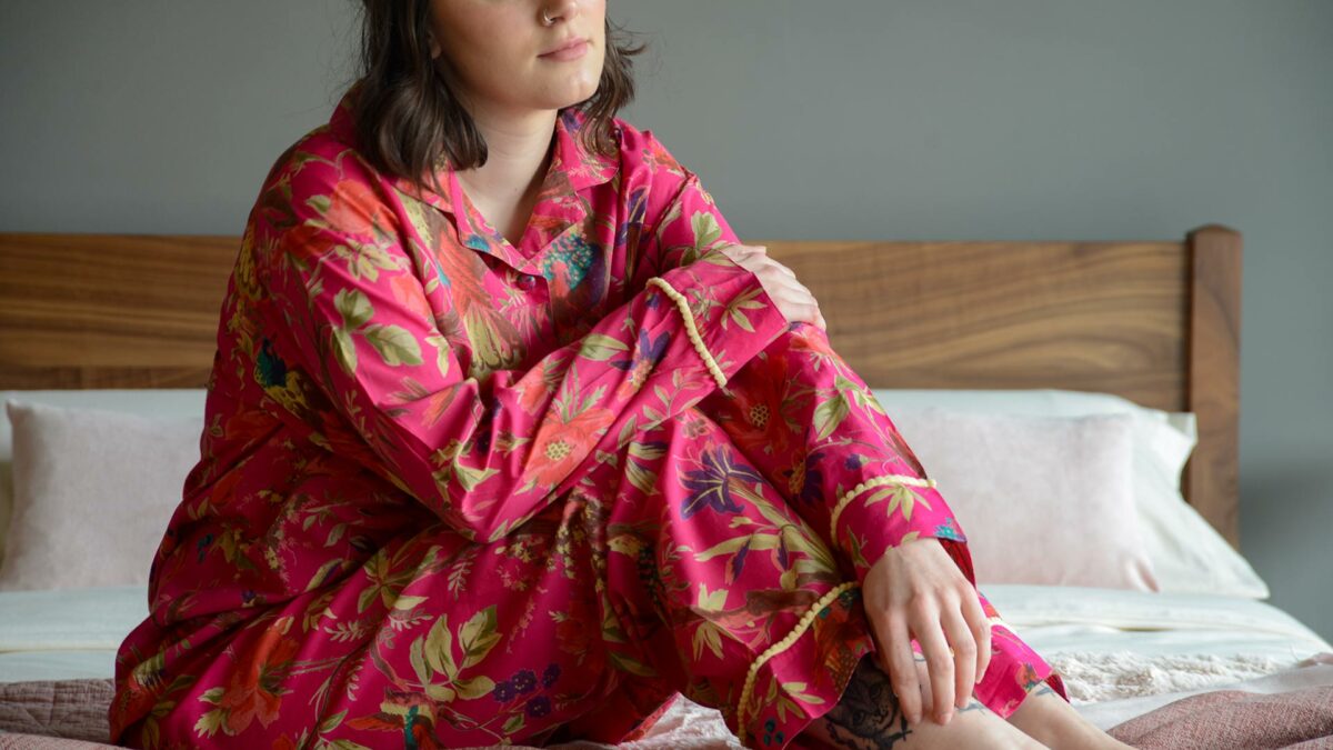 deep pink chinoiserie print cotton pjs