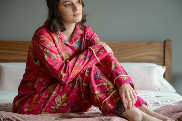 deep pink chinoiserie print cotton pjs