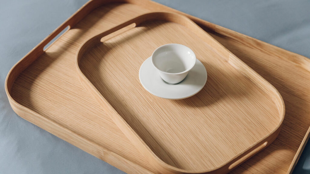 edged rounded rectangular oak trays in a choice of 2 sizes