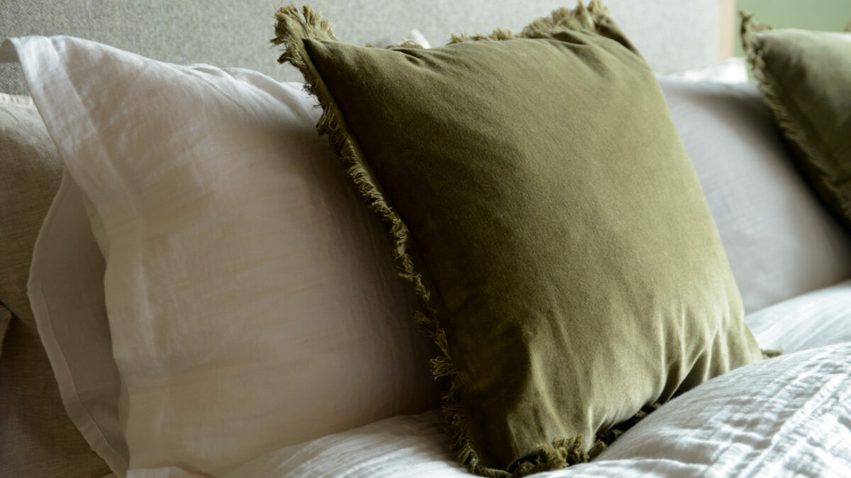 deep olive velvet cushion