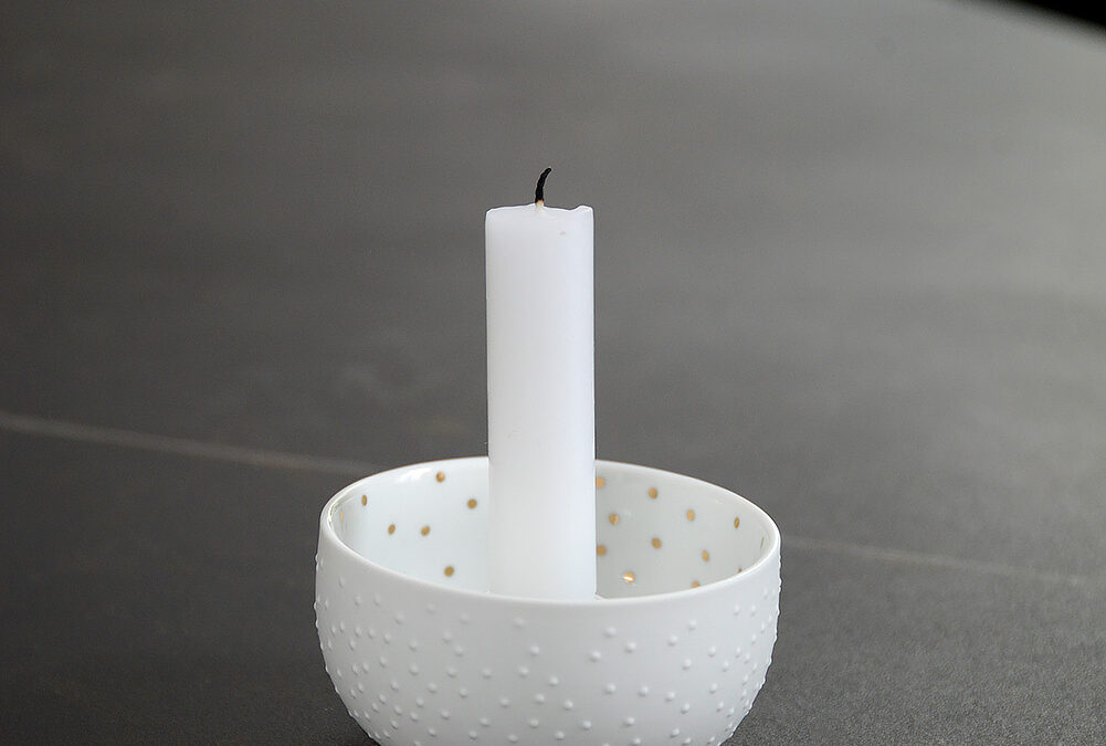 deep porcelain candle holder with dot pattern portrait