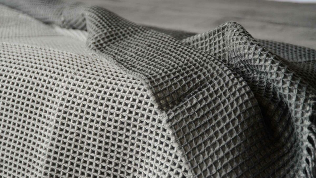 modern grey waffle knit throw in shades of grey