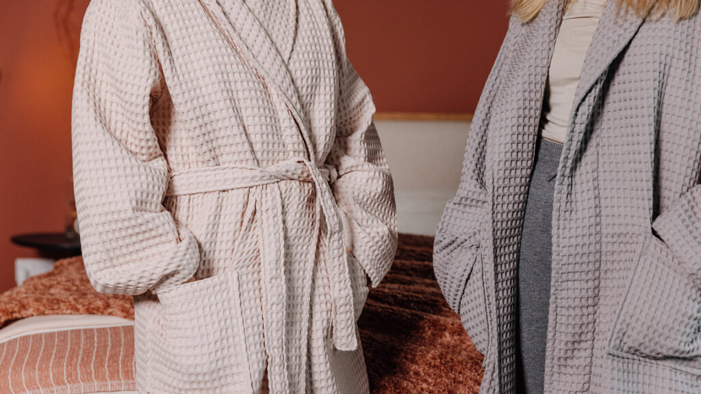 deep waffle robes in blush grey or white