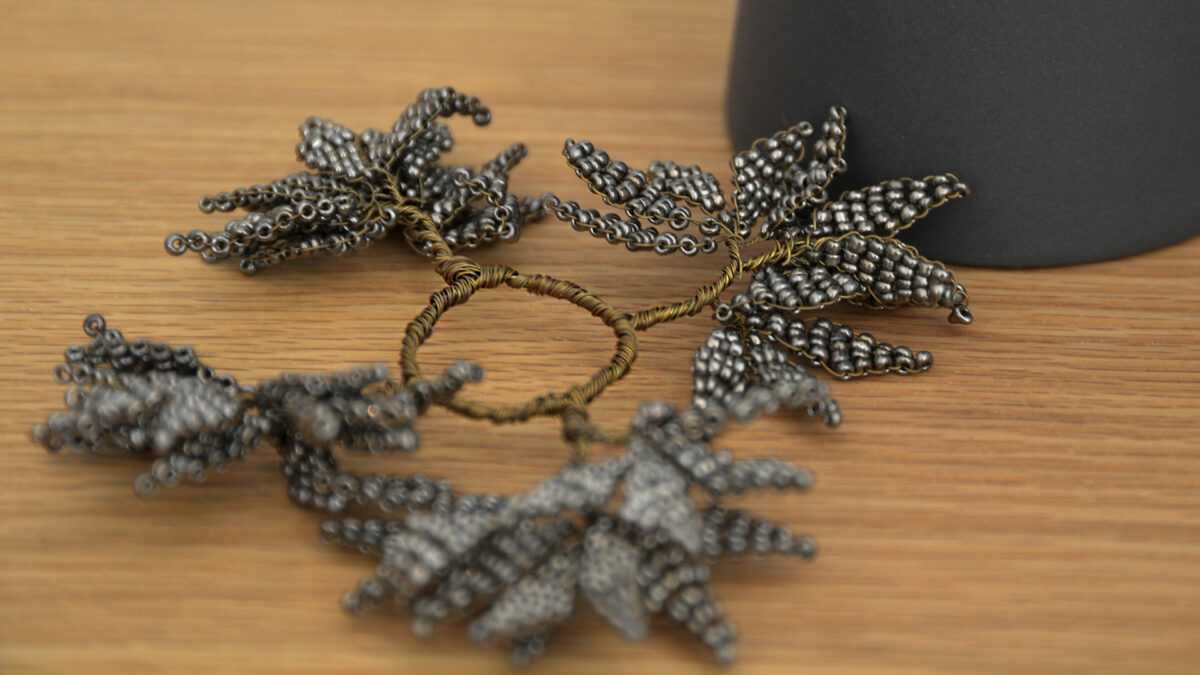 detail of beaded candle decoration