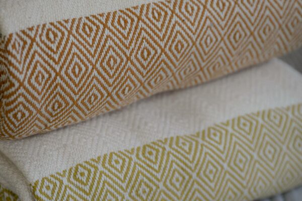 diamond weave cotton blankets in 2 colour options shown close up