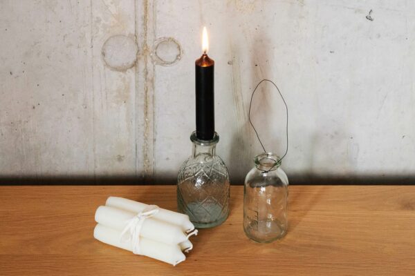 dinner candle and clear glass holders
