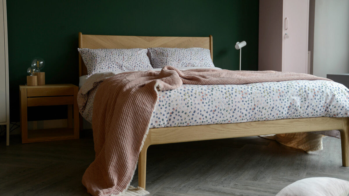 dotty pattern duvet set on oak hoxton