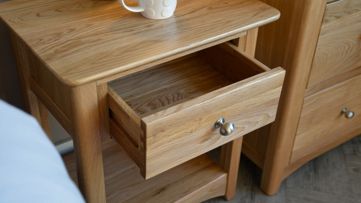 drawer detail two tier nightstand traditional design