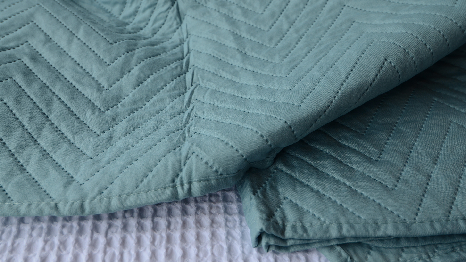 duck-egg blue bedspread chevron pattern