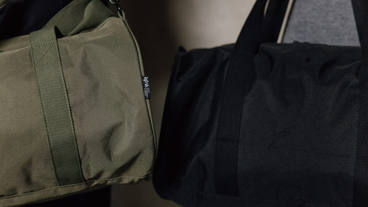 duffle bags olive and black close up