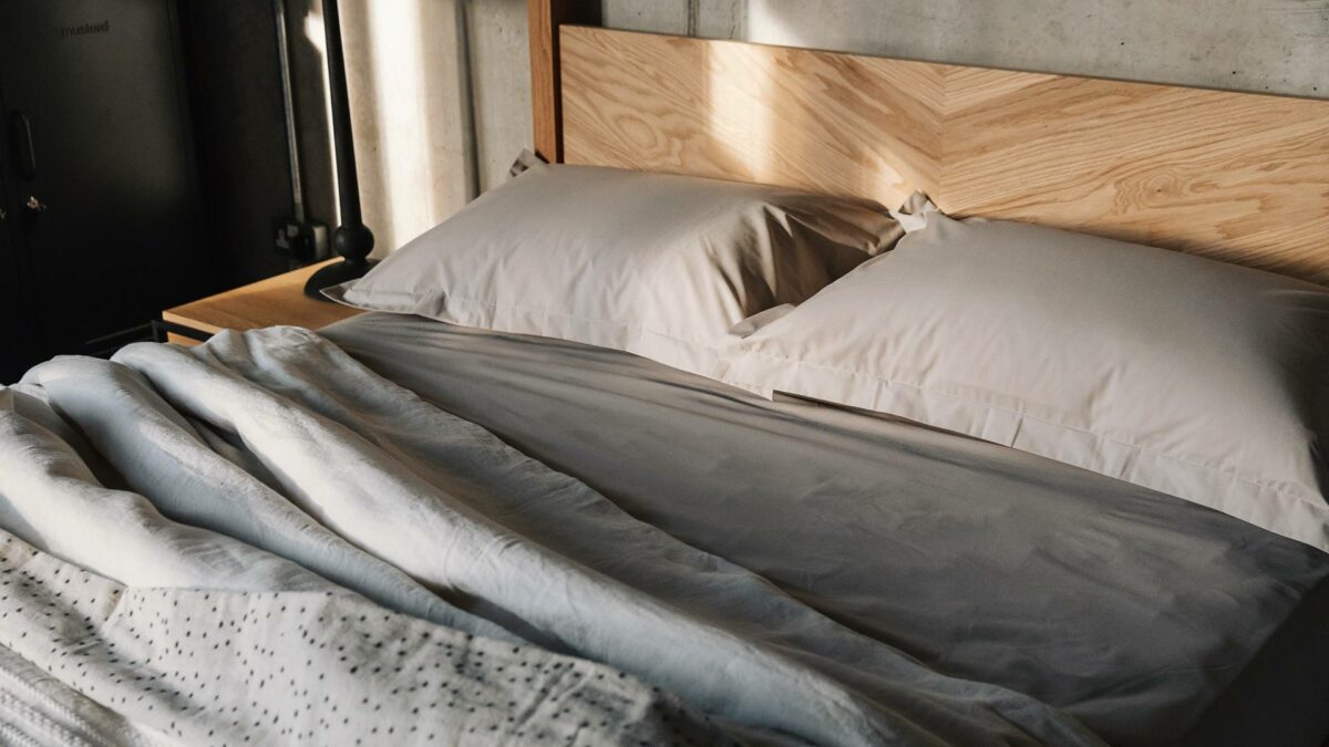 easy care bedding with linen duvet on oak Kelham