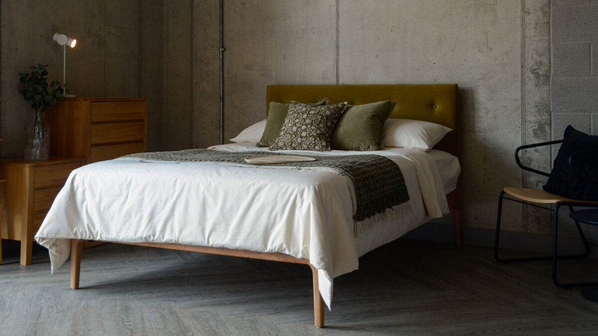 eco velevt bloomsbury bed with organic cotton bedding