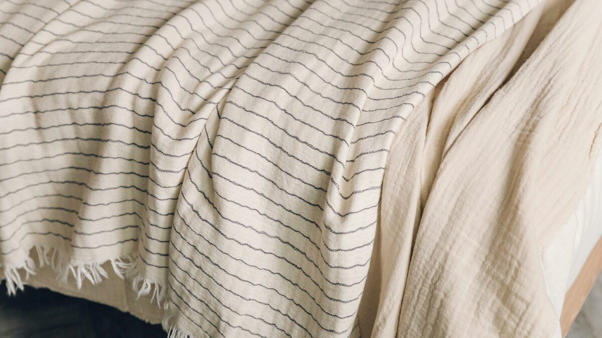 ecru and black stripe light textured bedspread