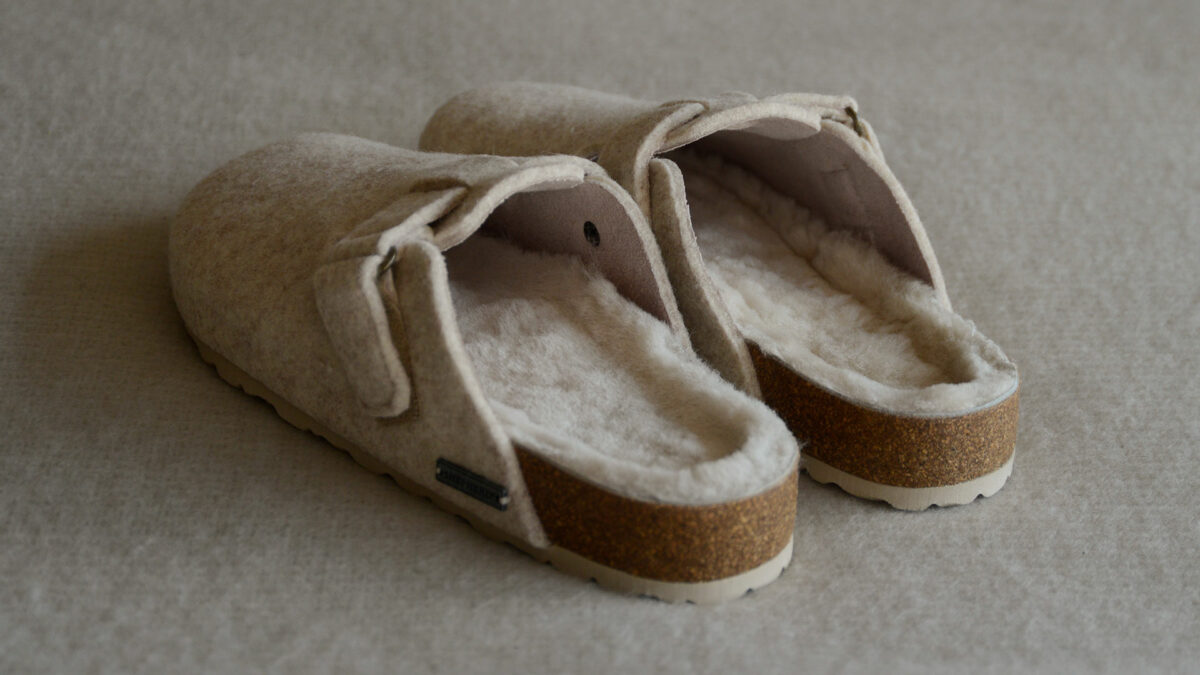 ecru melange felt mules